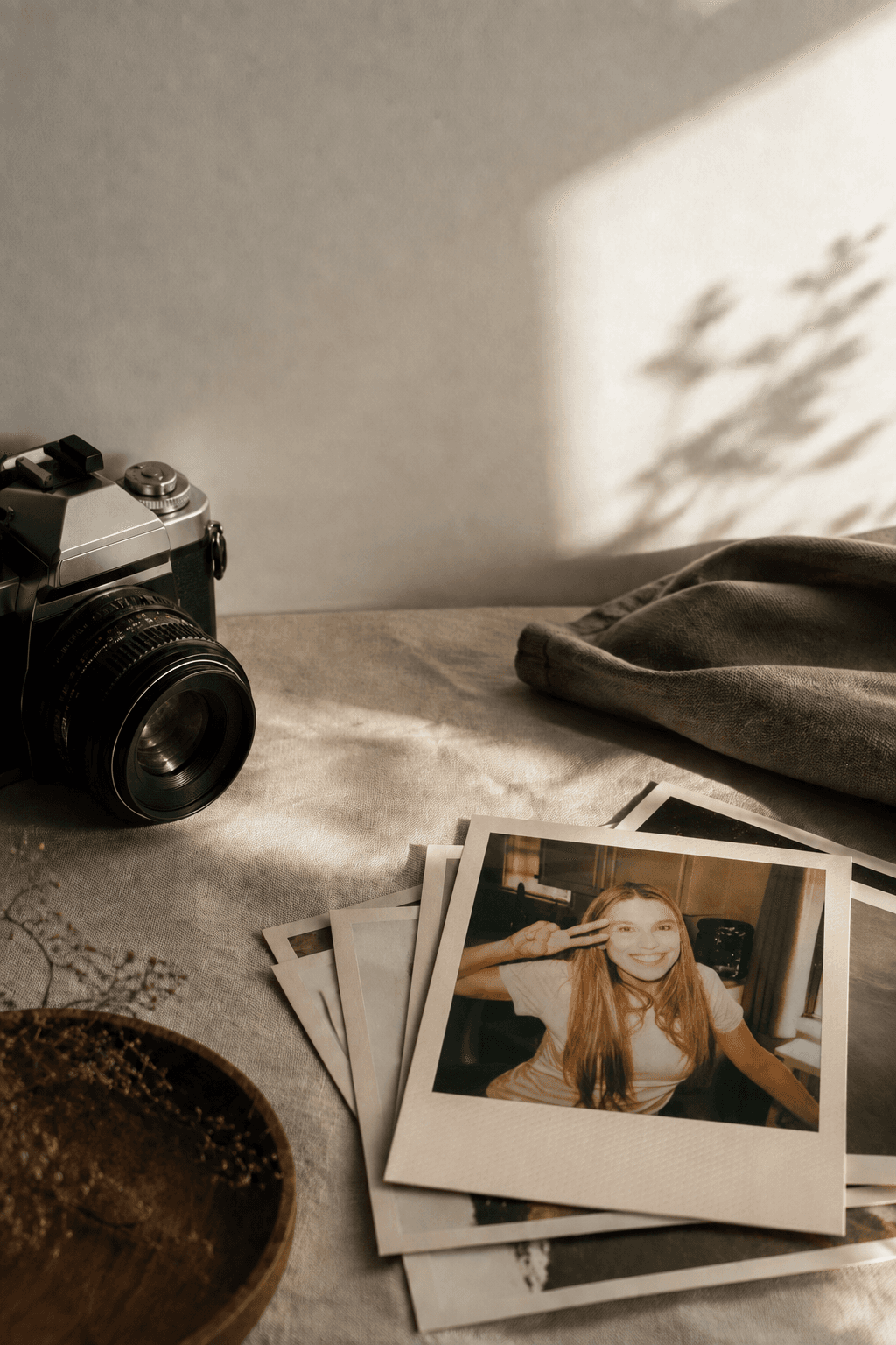 Camera and Stacy Polaroid on photographs